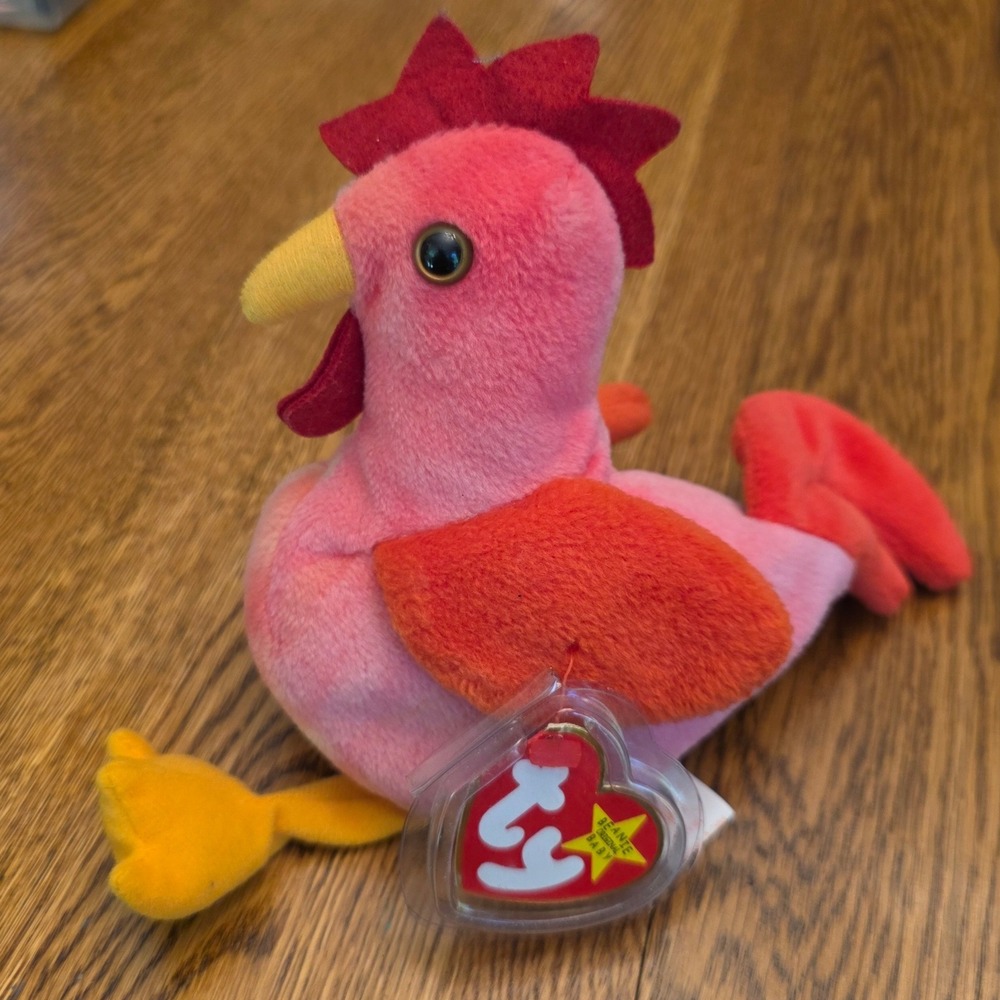 Ty Beanie Baby Strut the Rooster 1996 Vintage Pink Tie Dye Plush Toy Retired NWT